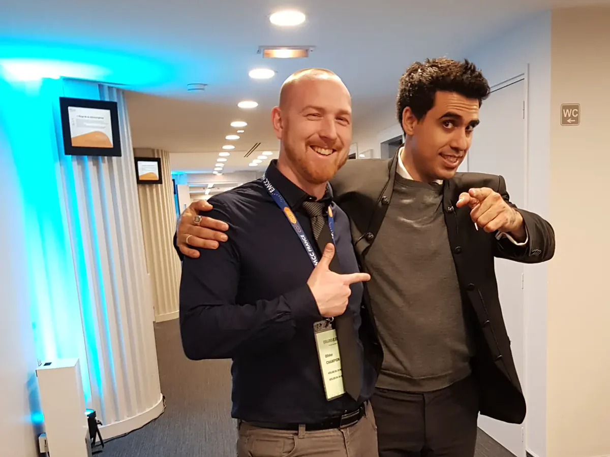 Olivier Champion et Idriss Aberkane lors d'une conférence EMCC France